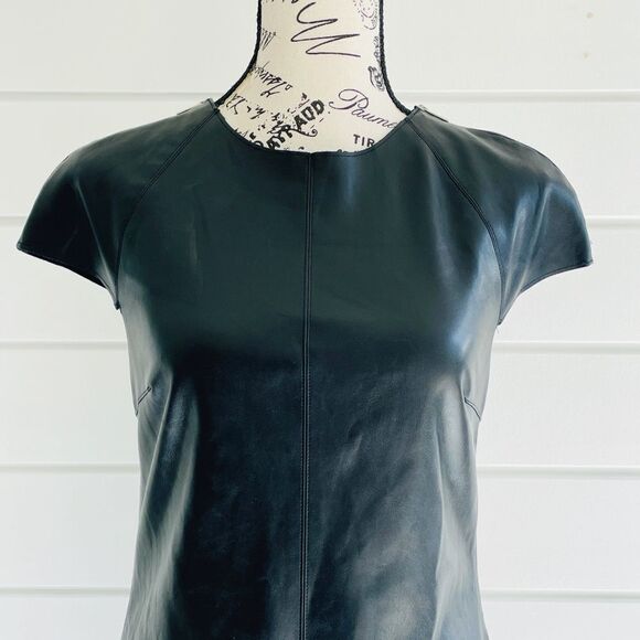 Zara Black Faux Leather Short Zipper Detail Sleeve Shift Dress Size XS - Picture 7 of 9